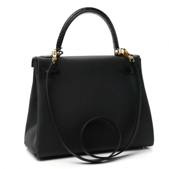 Hermes Togo matte porous crocodile Kelly retourne touch black 28.Full set - Picture 5 of 15
